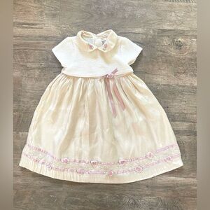Fancy Girls Dress Cream & Beige Party Special Occasion w Pink Roses Sz 3T
